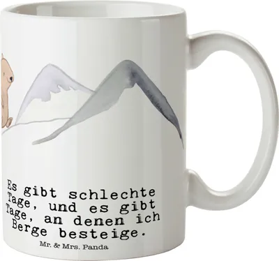 Produktbild von Mr. & Mrs. Panda Tasse Bär Bergsteigen - Weiß - Geschenk, Alpinwandern, Sportart, Bergsport, Alpinismus, Keramiktasse, Trinkbecher, Kaffeetasse, Pott, Teetasse, Wandern