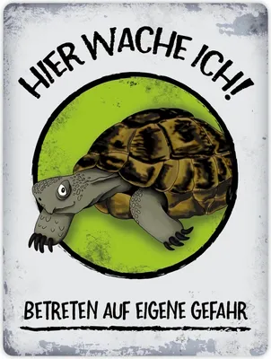 Produktbild von Metallschild XL mit Schildkröte Motiv und Spruch: Hier wache ich! Betreten ...
