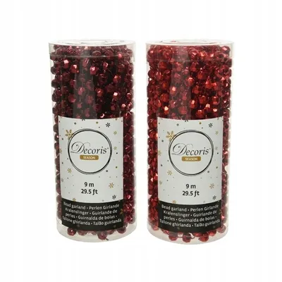 Imagen del producto de Guirnalda para árbol de Navidad, perlas, 9 metros, color rojo