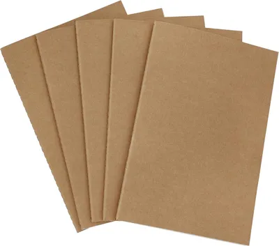 Produktbild von Notizbuch A5, 5 Stück, liniertes Papier, 60 Seiten, Kraftpapier, für Schule