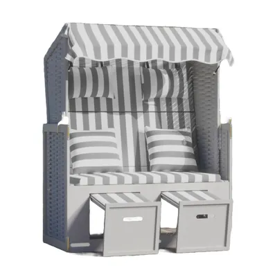 Produktbild von Strandkorb mit Kissen Poly Rattan und Massivholz Grau & Weiß