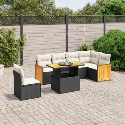 Produktbild von 7-tlg. Garten-Sofagarnitur - mit Kissen Schwarz Poly Rattan - Gartenmöbelset 3273982