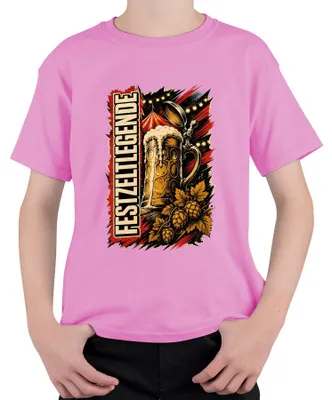 Productafbeelding van Feesttentlegende, biermok, , traditionele kleding, lederen broek, kinder-T-shirt, roze, maat 128
