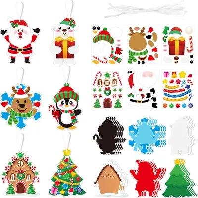 Produktbild von 24-teiliges DIY-Weihnachtsbaum-Bastelset für Kinder: Weihnachtsbasteln mit Aufklebern, Lesezeichen selber machen, Gastgeschenke für die Weihnachtsfeier, Spiele für Zuhause und die Schule
