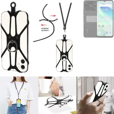 Produktbild von K-S-Trade 3in1 Handykette Handyband Handykordel Halsband Smartphone-Ring Handy-Ring kompatibel mit UMIDIGI G5 Fingerhalterung Handyring Tischständer
