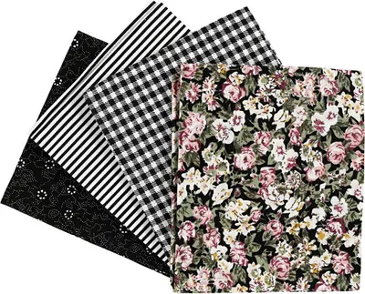 Produktbild von Creativ Company Patchworkstoff schwarz Baumwolle 45x55cm 4 Stück Nähen