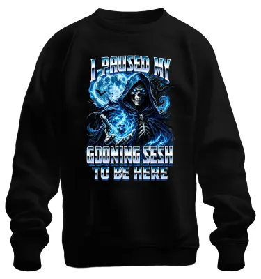 Immagine prodotto di Felpa con cappuccio, modello "I Paused My Gooning Sesh To Be Here", sarcastica, colore nero, taglia L
