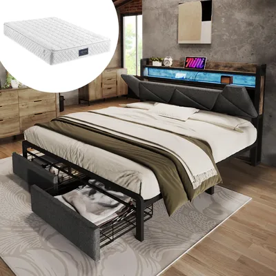 Immagine prodotto di Letto imbottito Letto matrimoniale 140x 200 Letto contenitore Struttura letto con doghe in metallo, grigioCon materasso