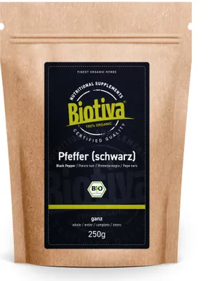 Produktbild von Biotiva Pfeffer schwarz ganz 250g aus biologischem Anbau