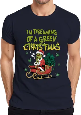 Obrázek produktu pro I'm Dreaming of a green Christmas Weed Grinch Kiffer - Weihnachten Christmas Xmas Herren T-Shirt, Navy, XL
