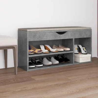 Obrázek produktu pro The Living Store Lavice na boty s polštářem betonová šedá 104x30x49 cm Materiál na bázi dřeva