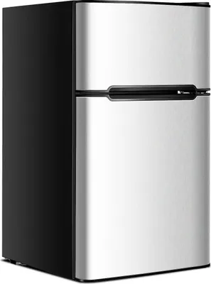 A studio shot of a mini refrigerator.