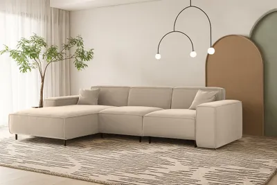 Produktbild von Ecksofa Designersofa GLORIA in Stoff Tiffani Beige Ottomane Links