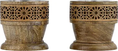 Produktbild von 2er Set Orientalische Deko Teelichthalter Kerzenständer aus Holz Ghada