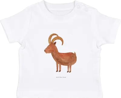 Produktbild von Mr. & Mrs. Panda  T-Shirt Sternzeichen Steinbock 12. - 18. Monat - Weiß - Geschenk, Ziege, Bock, Babyshirt, Geburtstag Dezember, Organic Baby, Januar, Shirt, Top