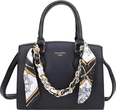 Image de Gallantry, sac à main femme grainé avec chaîne dorée et foulard, noir