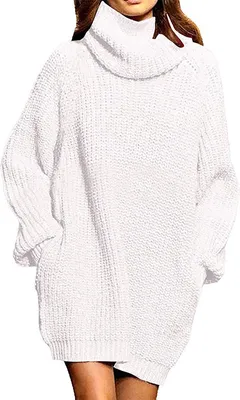 Produktbild von Damen Langarm Oversize Grobstrick Pulloverkleid mit Rollkragen  S
