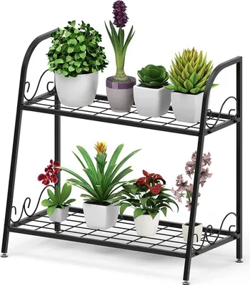 Produktbild von GOPLUS 2-Stufige Metall Blumentreppe, Pflanzenregal mit Griff, Pflanzentreppe, Blumenregal Pflanzenständer Indoor Outdoor, Schwarz