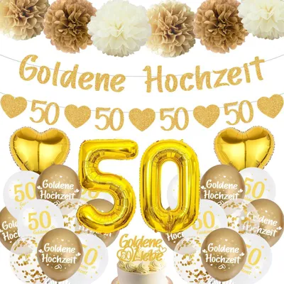Image de Guirlande de ballons pour célébrer un mariage d'or, 50e anniversaire de mariage, ensemble de décoration