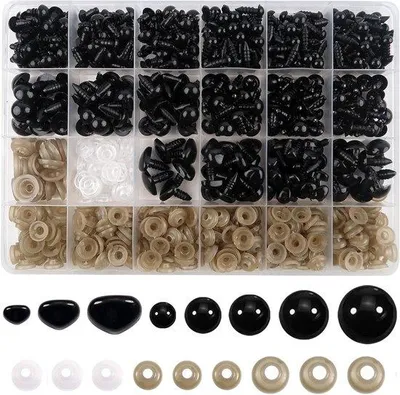 Produktbild von Sicherheitsaugen und Nase - Amigurumi Augen - Puppen machen - mit Dichtungsringen - 336 Stck - Schwarz