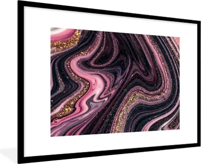 Produktbild von MuchoWow® Gerahmtes Poster Marmoroptik - Rosa - Lila - Gold - Luxus - Marmor 90x60 cm - Poster mit Schwarzem Bilderrahmen Wandposter Rahmen Foto Bilder - Wanddekoration - Fotos