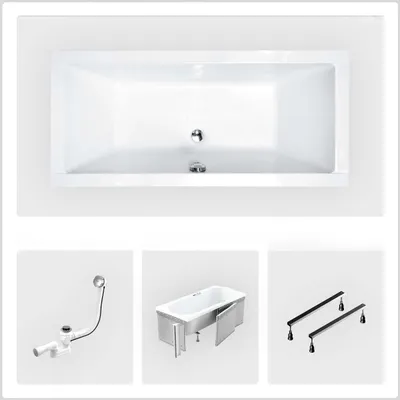 Produktbild von Rechteckige Badewanne - 175 x 80 cm - mit Verkleidung - Füße - Chromablauf - QUADRO