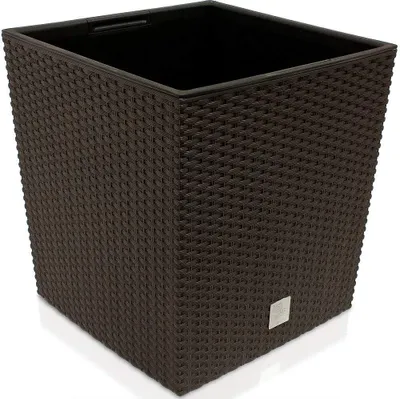 Produktbild von DEUBA® Blumentopf 64L 40x40x41cm Rato Low Innentopf Mit Griffen Wetterfest Rattanoptik Pflanzkasten Übertopf Pflanzkübel Blumenkasten Quadratisch Umbra