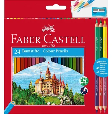 Zdjęcie produktu dla Kredki ołówkowe Faber-Castell 24 kolory + 3 dwustronne + temperówka