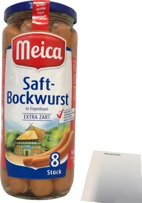 Produktbild von Meica Saft-Bockwurst in Eigenhaut 8 Würstchen extra zart (360g Glas) + usy Block