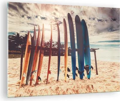 Produktbild von Bilder auf glas - Einteilig - Surfen Strand Board - 70x50cm - Glasbilder - Wandbilder - Bilder - zum Aufhängen bereit - Wanddekoration aus Glas - Glas Bilder - Wandbild auf Glas - GAA70x50-4992