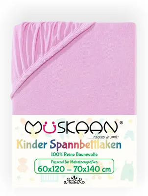 Produktbild von Müskaan Jersey Kinder Spannbettlaken 60x120 - 70x140 cm rosa bis 12cm Matratzenhöhe Gummizug Bettlaken 100% Baumwolle