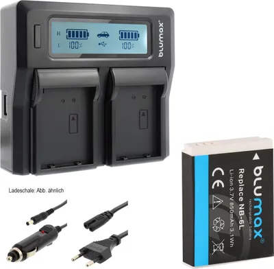Produktbild von 1x Akku + Lader für Canon NB-6LPowerShot SX270 HS, SX280 HS, 850 mAh (3,7V)