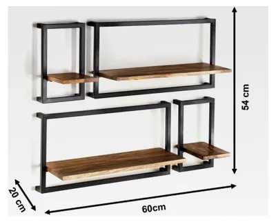 Produktbild von Wandregal Hängeregal aus Mangoholz und Metall - 4er Set