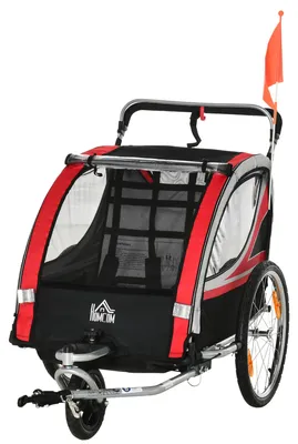 Obrázok produktu pre HOMCOM 2 v 1 detský príves za bicykel, detský príves, červená + čierna