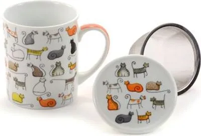 Produktbild von Kräuterteetasse "Dodo & Bodo" Porzellan, 2 fach, 3 teilig mit Edelstahlsieb, 0,25 l