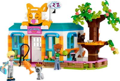 Produktbild von LEGO 41742 Friends Katzenhotel, Tier Spielzeug mit Kätzchen, sowie Olly und Naomi Mini-Puppen den 2023 Charakteren, Geschenke für Mädchen und Jungen