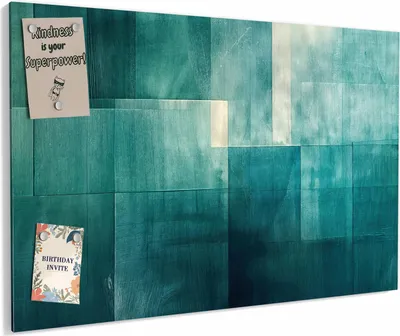 Produktbild von Magnettafel 90 x 60 cm „Türkise Rechtecke“ – Magnetwand aus Metall, beschreibbar mit Whiteboard-Marker – Memoboard für Küche & Büro