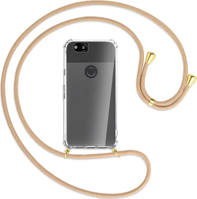 Produktbild von Handykette Backcover-Schutzhülle mit Band (Metall goldfarben) für Google Pixel 2 - beige