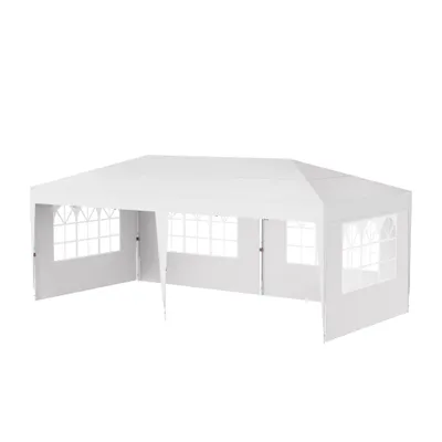 Zdjęcie produktu dla Składana altana ogrodowa 3x6m Składana altana ogrodowa z 4 panelami bocznymi i oknami oraz torbą do przenoszenia Wiklinowy namiot ogrodowy Ochrona UV, biały CEEDIR
