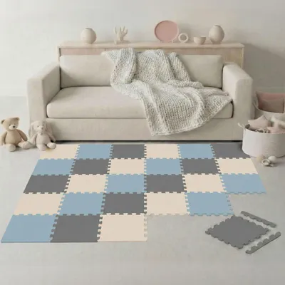 Imagen del producto de Alfombrilla de juego para bebés de 27 piezas, apta desde el primer mes – Piezas de espuma EVA de 30 x 30 cm con bordes, plegable