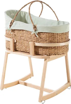 Produktbild von GEUTHER Moses Set Mint | Korb & Untergestell | Babywiege & Stubenbett | Wasserhyazinthe | Baumwolle | Mit Matratze | Bis 9 kg