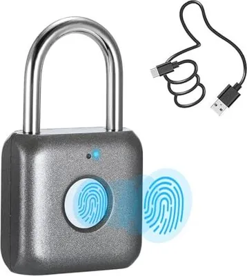 Produktbild von Fingerabdruck Vorhängeschloss Elinksmart kleine intelligente Keyless Lock Locker Fitnessstudio Koffer Tool Box Hülle Grau