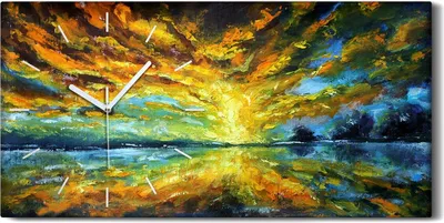 Produktbild von Dekor Leinwand Uhr Wandbilder 60x30 Abstrakte See Bäume Himmel Wolken Sonne - weiße Hände