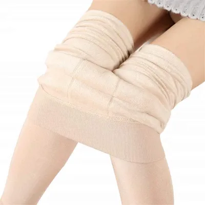 Produktbild von ASKSA Damen Dicke Kompressionsleggings Winter Samt Leggings Hosen, Beige, Eine Größe