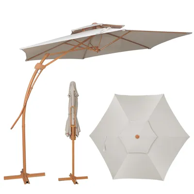 Produktbild von Puluomis Doppellagiger Sonnenschirm 3m, Gartenschirm mit Luftzirkulation und Wärmeableitung, 6 elliptische Eisenstreben, UV-beständig, farbecht beige
