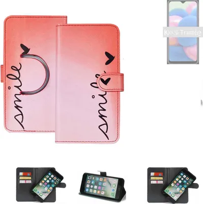 Produktbild von K-S-Trade Schutzhülle Handyhülle kompatibel mit Wiko View 3 Pro Hülle cover bookstyle Etui ''smile'' rot Standfunktion Kameraschutz (1Stk)