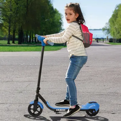 Obrázek produktu pro Elektrický dětský skútr – E-skútr pro děti – 2 kola – Bluetooth reproduktor – maximální rychlost do 25 km/h – kola o průměru 16,5 cm – modrá barva