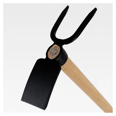 Produktbild von Doppelhacke mit 2 Zinken aus Stahl, Holzgriff 47 cm, Gesamtlänge 50 cm, Arbeitsbreite 6 cm, Zinkenlänge 7,5 cm - Gartenwerkzeug
