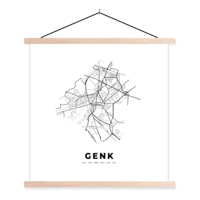 Produktbild von MuchoWow® Textilposter Belgien - Genk - Stadtplan - Karte - Schwarz und weiß - Karte 40x40 cm mit holzfarbenen Rahmen - Posterleiste