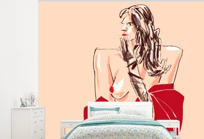 Produktbild von MuchoWow® Fototapete für Wohnzimmer oder Schlafzimmer Wandtapete Vinyl Motivtapete Frau - Porträt - Pastell - Rot - 375x300 cm - Tapezierpapier